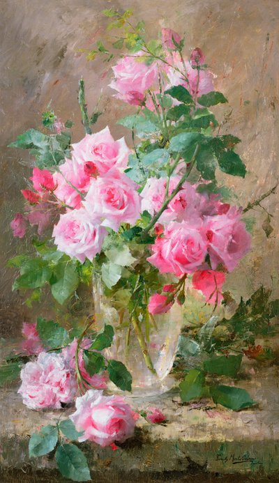 Still Life of Roses in a Glass Vase by Frans Mortelmans